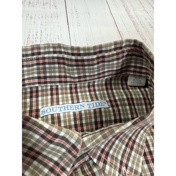 Southern Tide Button Down Shirt Men's Size S Brown Red Plaid Long Sleeve Casual - Picture 5 of 8